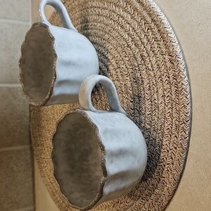 New Set Of 2 Gray Ceramic Scalloped Mugs By Hearth And Hand With Magnolia